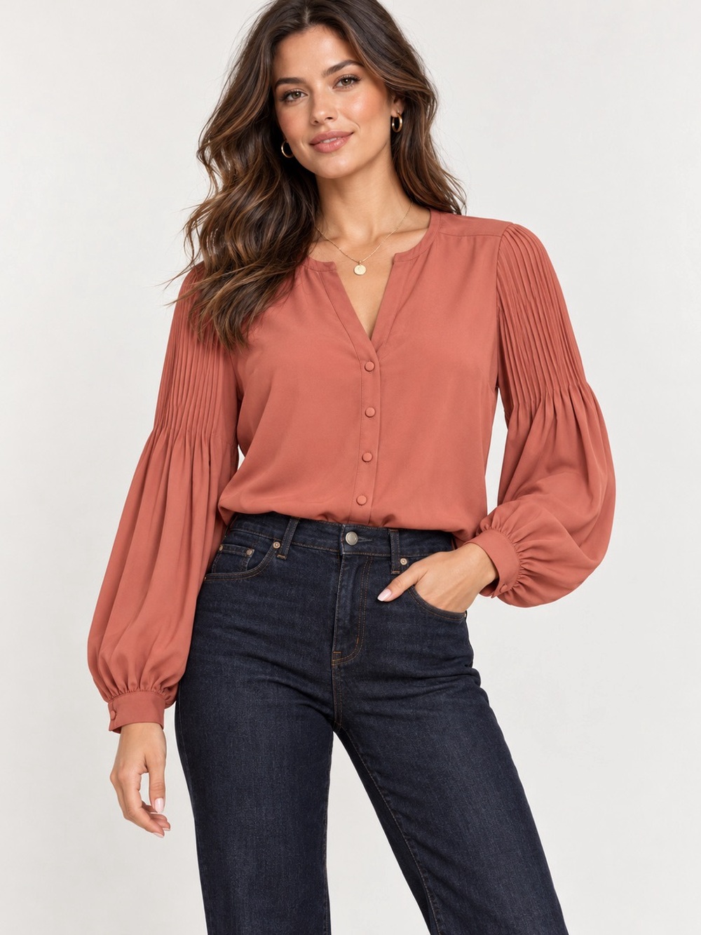 Express Dusty Rose Pleated Balloon Sleeve Button Down Blouse XS Boho